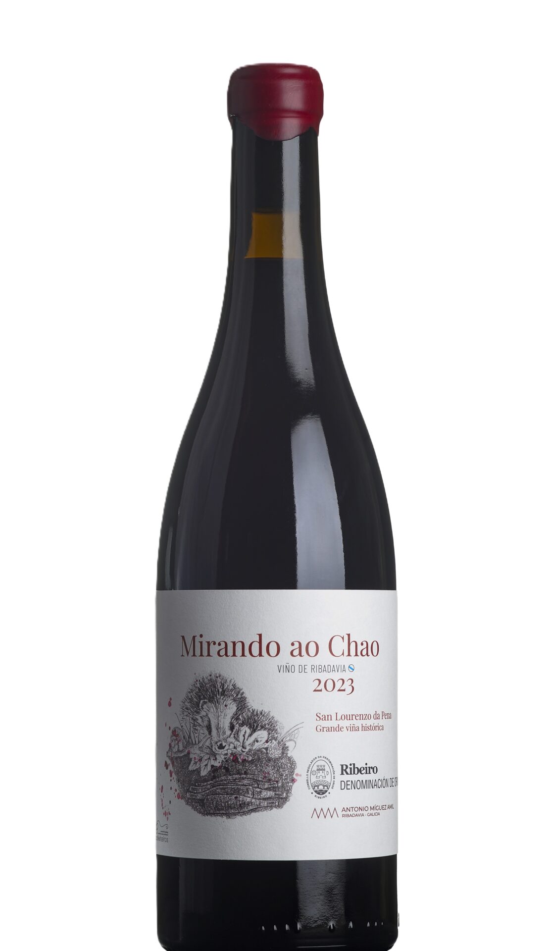 Botella de viño Ribeiro Mirando ao chao tinto.